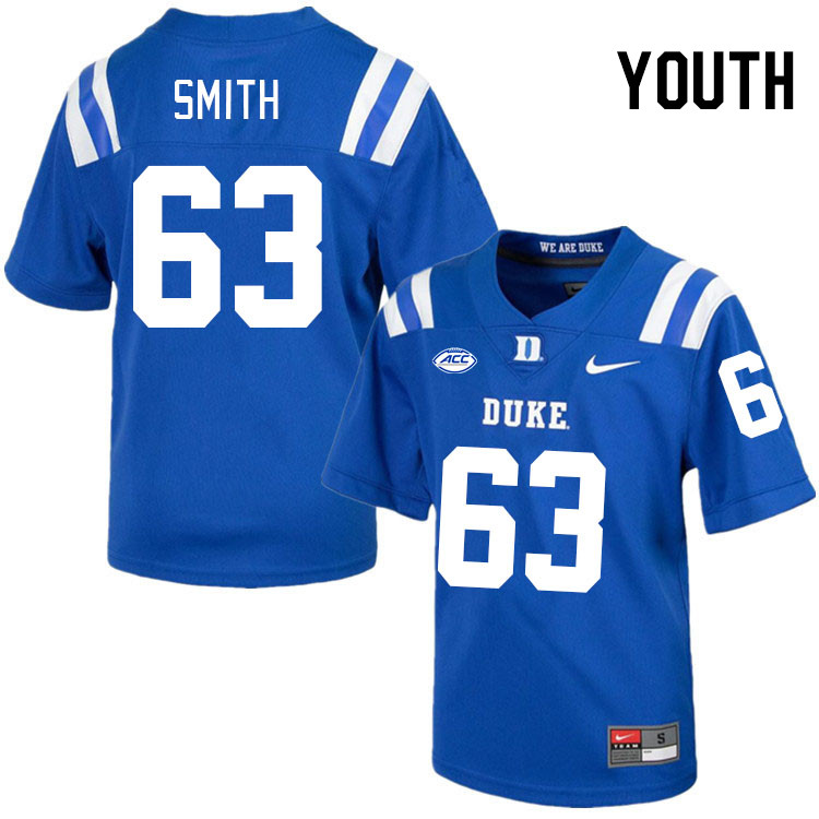 Youth #63 Bradley Smith Duke Blue Devils College Football Jerseys Stitched-Royal